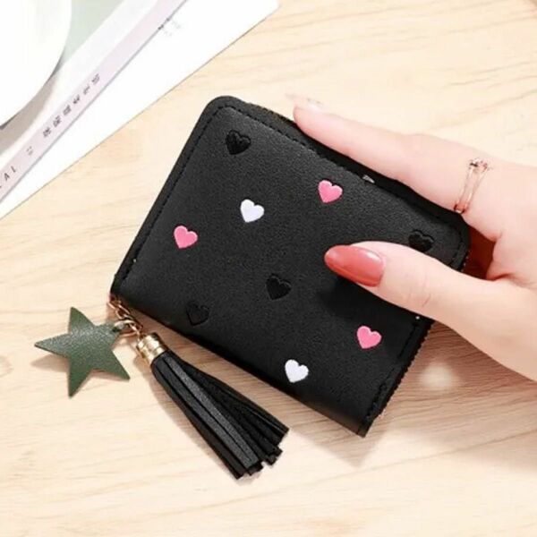 女性用タッセル付きの小さな合成皮革ウォレット ジッパー付きの小さな財布 女の子用の財布,ハンドバッグ
