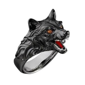 ウルフ 狼 リング 指輪 18号 ブラック 黒色 オオカミ かっこいい いかつい ロック パンク ゴシック メンズ モチーフ デザイン 動物 原宿