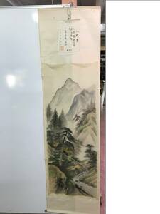 YS2645★掛け軸 古掛け軸 年代物 美術品 インテリア 蔵出し品 山水図 風景 山 川 湖岳　小泉　南恵院？巻物　中古品　保管品　ECM　お/80