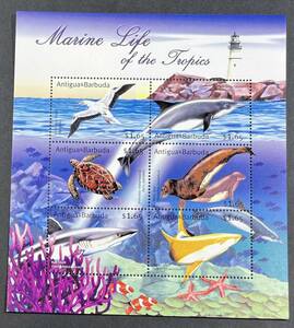 アンチグアバーブダ 2001年発行 トリ イルカ カメ アザラシ 動物 サメ 魚 切手 未使用 NH 