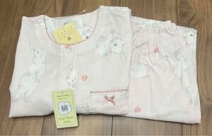 ナルエー　¥7590 ダブルガーゼうさぎペプラム　ピンク　パジャマ 長ズボン 長袖 タグ付き