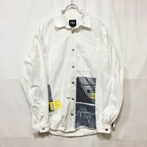 デザインジャケット★ZARA/ザラ デニムジャケット Gジャン 長袖 ホワイト USAサイズM メンズ