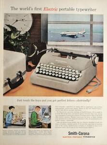  rare!1957 year Smith * Corona * typewriter advertisement /Smith-Corona Electric Portable Typewriter/ flight place /T