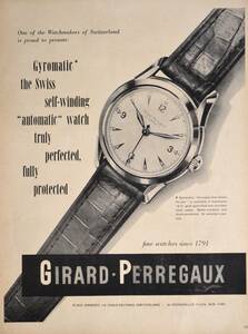 稀少・時計広告！1950年代ジラール・ペルゴ 時計広告/Girard-Perregaux Gyromatic Watch/H