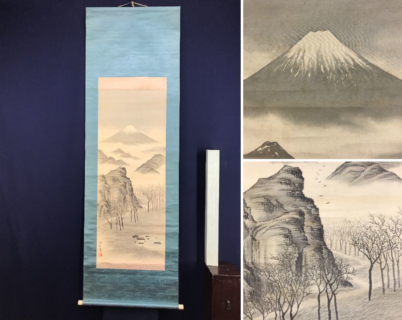 Genuino/Bote lunar/Monte. Paisaje de Fuji/Paisaje de montaña Fuji//Pergamino colgante☆Barco del tesoro☆AD-339, Cuadro, pintura japonesa, Paisaje, viento y luna