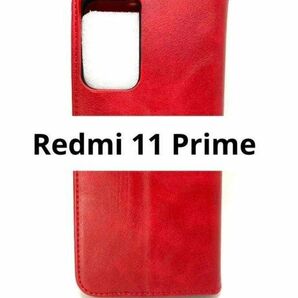 Redmi 11 Prime 手帳型 スマホケース 吸着 レッド アンドロイド Android PUレザー カードポケット付