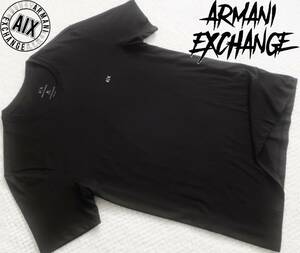 新品★アルマーニ★セクシーな ブラック Tシャツ★クルーネック★ホワイト ロゴ刺繍★ペルー製★黒 白 XL★A/X ARMANI☆031