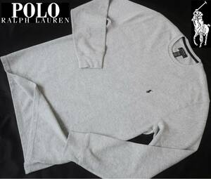 新品★ラルフローレン★ライトグレー杢 サーマル ロンT★長袖 ワッフル Tシャツ★ブラック ポニー 刺繍 XL★POLO RALPH☆051