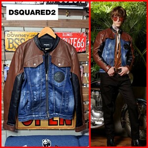 【定価￥26万】Dsquared2　ディースクエアード　コンビレザー　シングルライダース　デニムジャケット　Gジャン　48