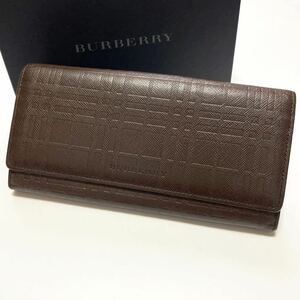 ★美品 BURBERRY バーバリー 長財布 エンボス チェック柄 レザー ブラウン【鑑定済み 本物保証】