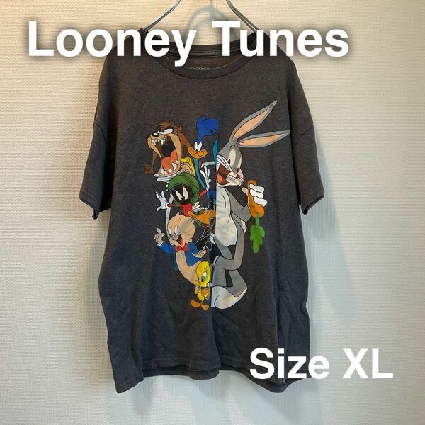 Looney Tunes ルーニーチューンズ　Tシャツ　XL グレー　プリント　フロント　カラー　バッグスバニー　トゥイーティー