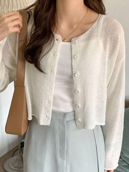 SHEIN DAZY ボタンフロント ドロップショルダー カーディガン