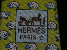 ■新品■未使用■ HERMES エルメス シルク100% 羊 ひつじ 総柄 ネクタイ ビジネス 紳士 メンズ グリーン系 AN9256_画像4