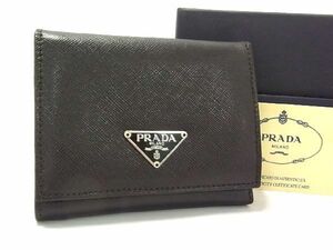 ■新品同様■ PRADA プラダ M176A サフィアーノレザー 三つ折り 財布 ウォレット 小銭入れ 札入れ ダークブラウン系 AS0839