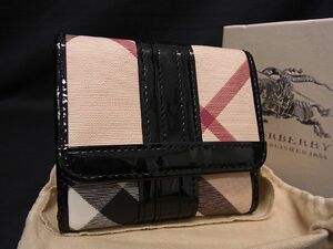 ■極美品■ BURBERRY バーバリー PVC チェック柄 二つ折り 財布 ウォレット レディース メンズ ベージュ系×ブラック系 AQ3676