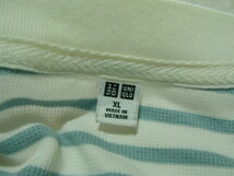 ssy7117 ユニクロ UNIQLO 半袖 Tシャツ カットソー ホワイト×グレー ■ ボーダー柄 ■ クルーネック 胸ポケット XLサイズ_画像9