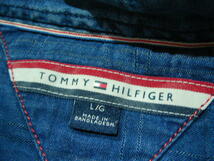 ssy7159 TOMMY HILFIGER トミーヒルフィガー 長袖 コットンシャツ ブルー ■ ボーダー風 ■ ワンポイント刺繍 Lサイズ_画像9