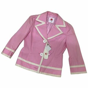 IA-542 未使用品 タグ付き courreges クレージュ 七分袖 テーラード デザイン ジャケット 羽織り トップス 綿 100% ピンク レディース 38