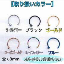 ボディピアス 20G 2個セット 鼻ピ ピアスフック フェイク 8mm サージカルステンレス 着脱簡単　挟むだけ rainbow【匿名配送】_画像2