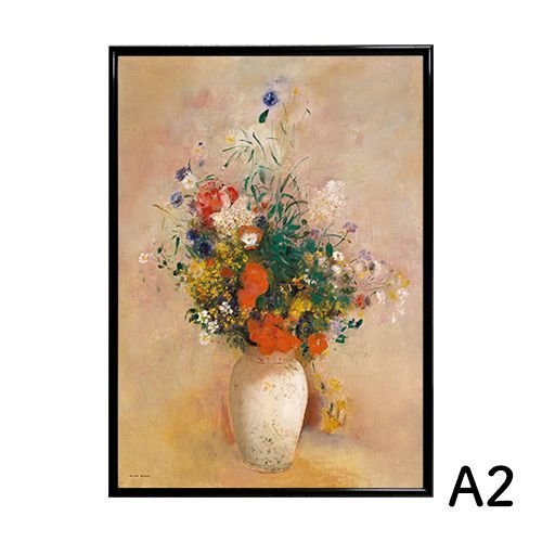 Póster A2, jarrón Odilon Redon, fondo rosa, papel revestido mate, póster artístico para interiores, pintura de flores, plantas y cafeterías, impresos, póster, otros