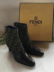 【越後水草】◆美品◆FENDI フェンディ◆ズッカ柄 キャンバス ショートブーツ 36