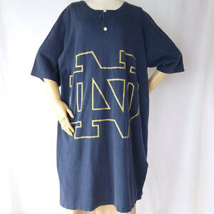 O813vi-eqop/ free size /USA made Note ru dam university Logo big print One-piece height short sleeves T-shirt navy blue ( navy ) series USED old clothes college series 