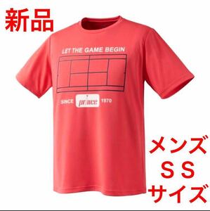 新品 prince プリンス Tシャツ 半袖 メンズSSサイズ チェスト76〜84cm レディースS〜M位 コラールピンク ポリエステル100% 男女兼用 テニス