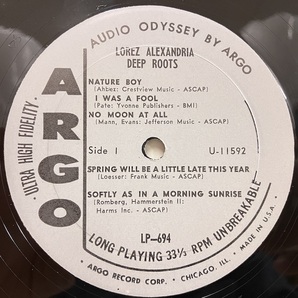 ●即決VOCAL LP Lorez Alexandria / Deep Roots Lp-694 jv5270 米盤、ミゾナシMonoグレイ ロレツ・アレキサンドリアの画像3