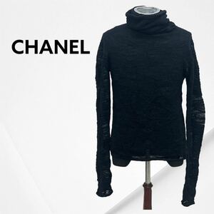 high class CHANEL Chanel P42470K04284 alpaca linen. Logo plate ta-toru neck knitted sweater lady's 