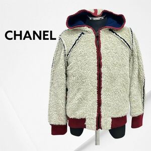  high class CHANEL Chanel 08C P32569V21738 sportsline COCO here button boa lining fleece Zip up Parker lady's 