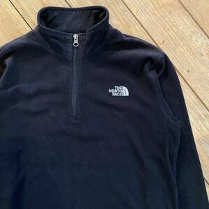 USA古着 THE NORTH FACE ザノースフェイス フリース ハーフジップ ボーイズ XL ブラック 薄手 刺繍ロゴ アウトドア アメリカ仕入 J2673