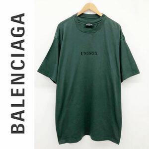 BALENCIAGA バレンシアガ UNIFIT ユニークデザインTシャツ 半袖 UNIS3Xプリント ビッグシルエット 男女兼用 メンズ レディース グリーン S