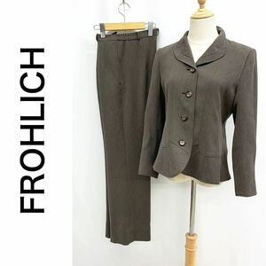 FROHLICH フローリッチ パンツスーツ セットアップ 総裏地 襟デザイン シック ウエストゴム チャコールブラウン サイズ M