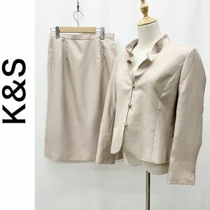 K&S ケーアンドエス スカートスーツ セットアップ 総裏地 ウエストゴム 大きいサイズ デザインボタン セレモニー パーティ ベージュ 13 XL
