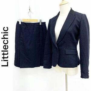 Littlechic リトルシック スカートスーツ セットアップ 総裏地 ドット柄 ウール混 セレモニー ネイビー 紺 サイズ38 M