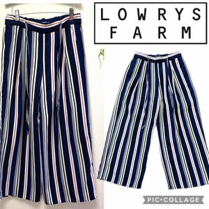 LOWRYSFARM ストライプ サラサラパンツ トリコロールカラー ガウチョ ワイドパンツ ウエストゴム 