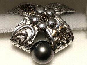 アンティーク きものやまと 黒蝶真珠 SILVER 14.3g 1.05㎝玉 デザイン 帯留め ケース付属