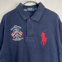 送料無料☆POLO by Ralph Lauren☆ラルフローレン☆半袖ポロシャツ☆ビッグポニー☆星条旗ロゴ☆ネイビー☆XL☆I23_画像2