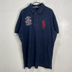 送料無料☆POLO by Ralph Lauren☆ラルフローレン☆半袖ポロシャツ☆ビッグポニー☆星条旗ロゴ☆ネイビー☆XL☆I23