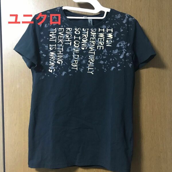 美品　UNIQLO/ユニクロ　プリントTシャツ Lサイズ 黒地　ふ