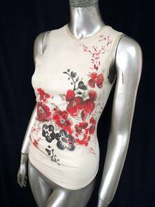  two point successful bid free shipping! H27 HUGO BOSS Hugo Boss beige floral print no sleeve S tops lady's tank top 27B