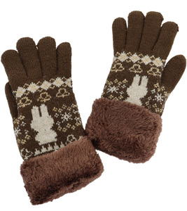  gloves miffy Miffy fur attaching Silhouette 5 fingers lady's * Brown * new goods [ cat pohs shipping ( nationwide equal 220 jpy tax included )]