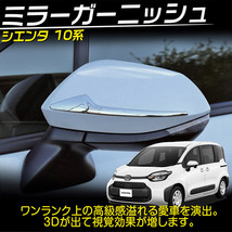 トヨタ 新型 シエンタ 10系 専用 ミラーガーニッシュ ドアミラーモール 外装カスタムパーツ 鏡面メッキ仕上げ 2P_画像2