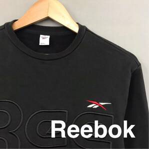 リーボック Reebok トレーナー プルオーバー 丸首 長袖 ビッグロゴ 刺繍 スウェット ロゴ トップス メンズ ブラック Sサイズ ∬★