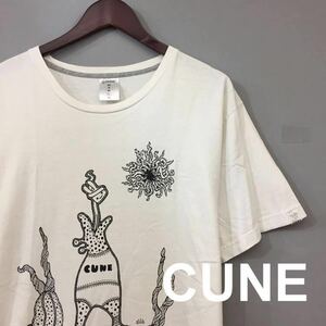 キューン CUNE Tシャツ ビックプリント 半袖 丸首 ホワイト トップス カットソー メンズ 男性用 Lサイズ ♭□∞