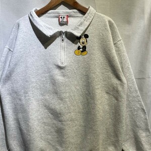 90s Mickey ハーフジップ 襟付き スウェット USA製 ヴィンテージ ディズニー ミッキー 80s