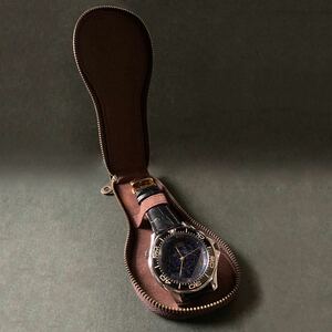 ハンドメイド ミシン縫製 厚手本革 腕時計ケース (携行用にも)