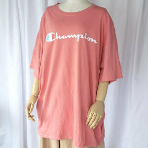 MV-iw/2XLサイズ/champion チャンピオン ロゴプリント 半袖 Tシャツ ピンク 大きいサイズ ビッグ ゆるだぼ 古着【1000円スタート】