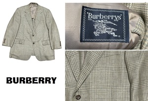 新品同然バーバリーBURBERRYリネン混グレンチェック・ジャケット★オリーブ★三陽商会★100-94-170BB5