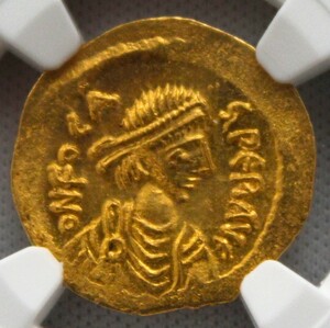 AD602-610 ビザンチン帝国 セミシス金貨 皇帝フォカス ヴィクトリア神 NGC MS 4/5 4/5